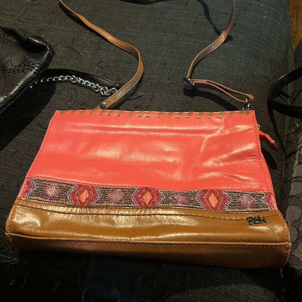Stylish Coral and Tan Crossbody Bag